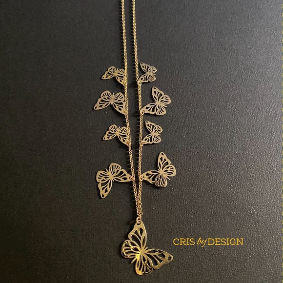 Mia Fiore 18kt gold plated Sterling Silver, 9 Laser Cut Butterflies Necklace 16” - Picture 4 of 7